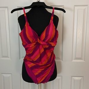 Ladies Beach Club Twist OnePiece, Multi Color, Slimming Swimsuit by RALPH LAUREN